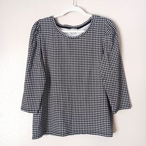 Talbots Factory Houndstooth Scoop Neck Top Blouse Large Black White